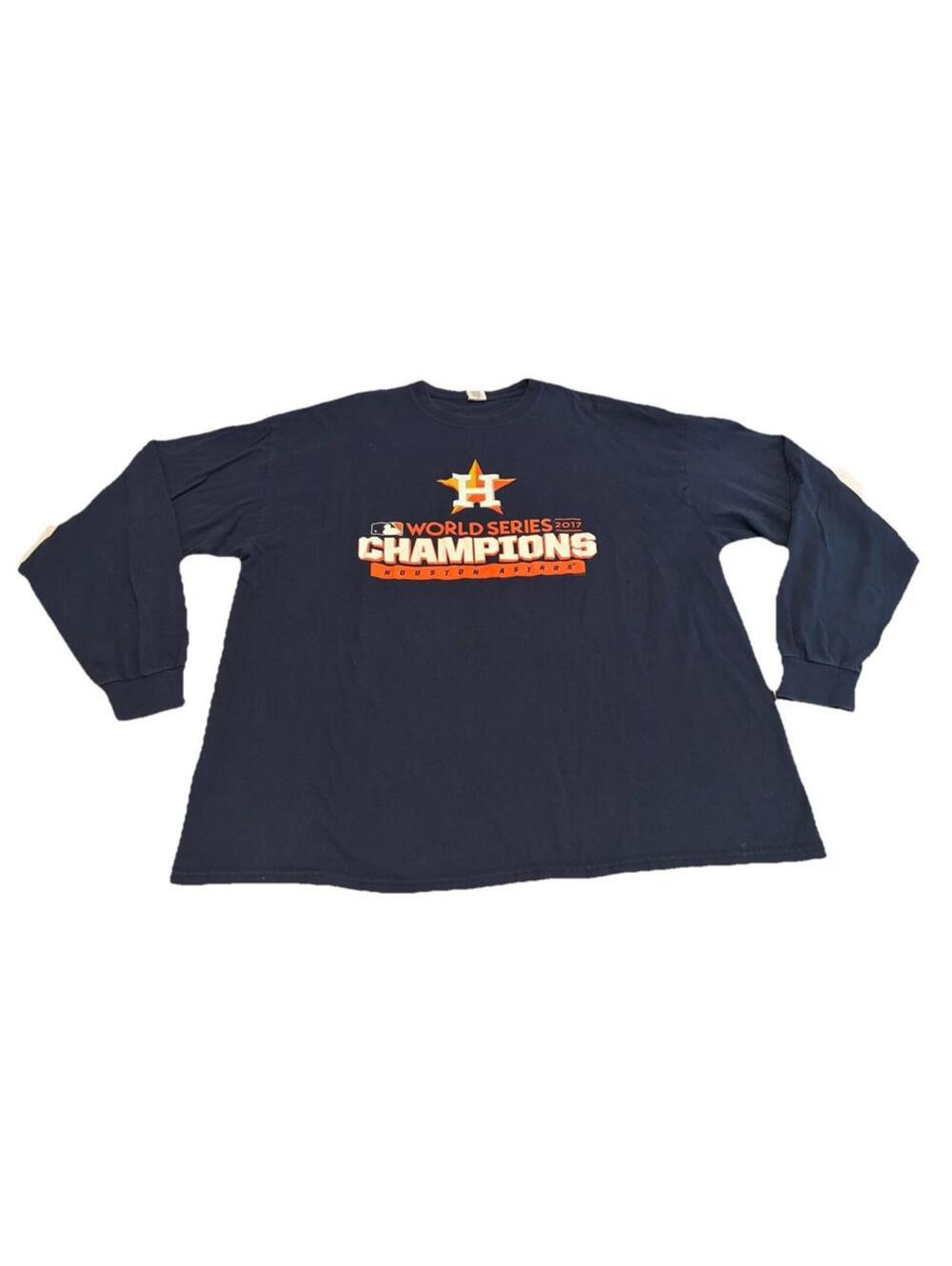 Navy Blue Long Sleeve Houston Astros 2017 World Series Champions T Shirt Size 2X